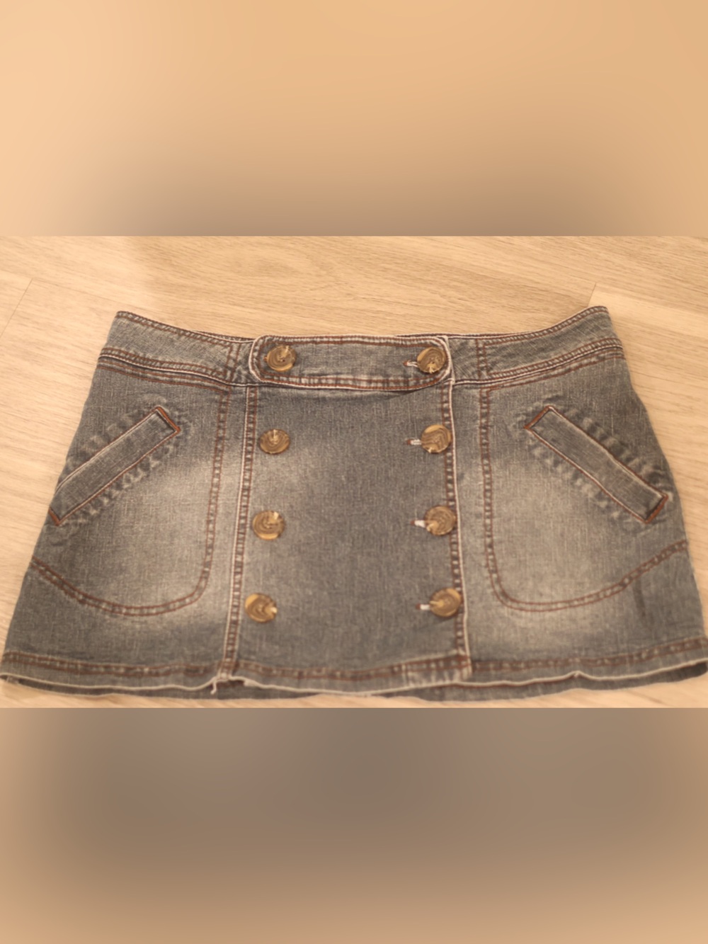 Y2K Duchesse Jeans Denim Mini Skirt Button Front Stretch Cotton Size 9